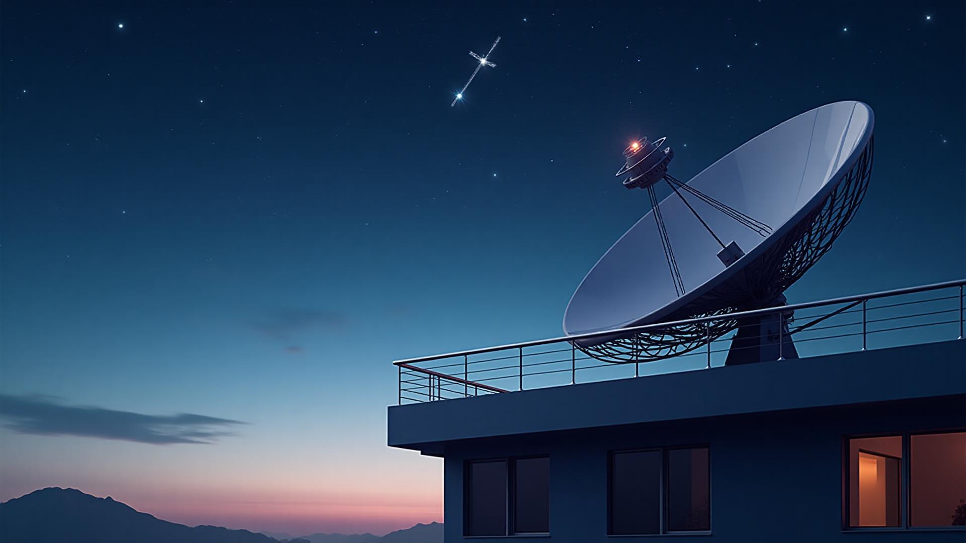 Starlink satellite dish under a night sky